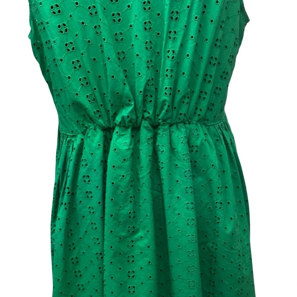 J. Crew Kelly Green Eyelet Sleeveless Cotton Midi‎ Shirt Dress Womens L
